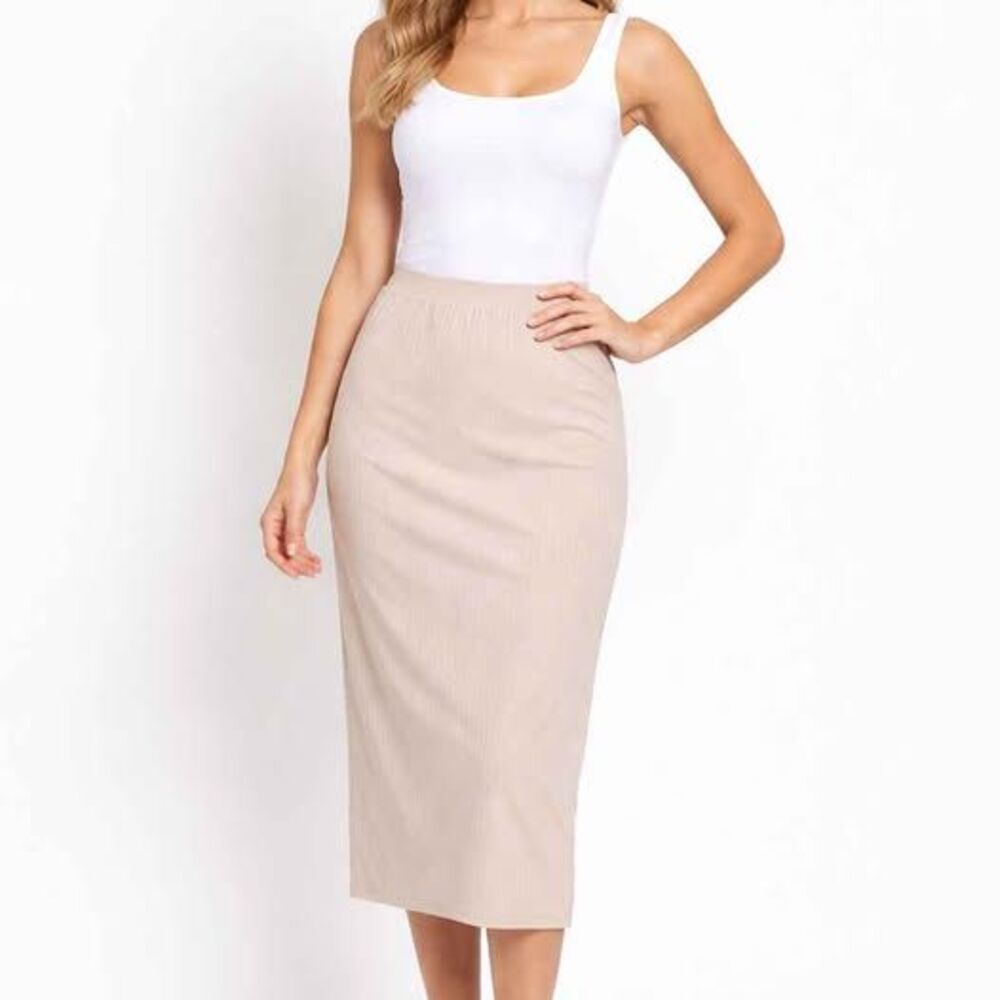 Isabel by Ingrid & Isabel Ribbed Midi Skirt Beige Size XL NWT